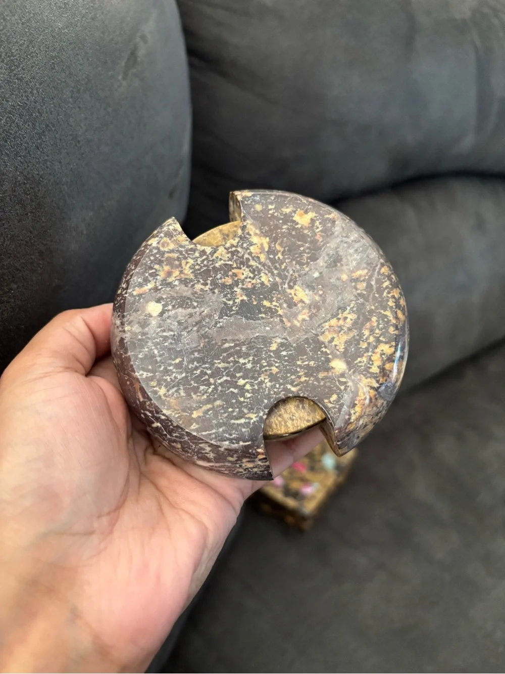 Rare Vintage Agate Stone Mother of Pearl Handmaid Carved Trinket Box & Coasters